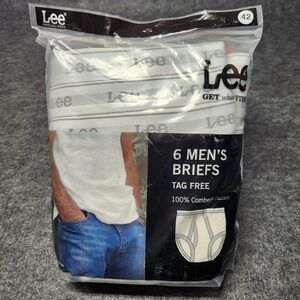 Vintage Lee Mens Briefs Brief Underwear White Cotton 6 Pair Pack 42 NOS NEW
